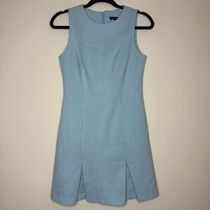 VTG JOHNATHAN MARTIN Blue Gingham Retro Picnic Boho Pleated Fitted Mini Dress